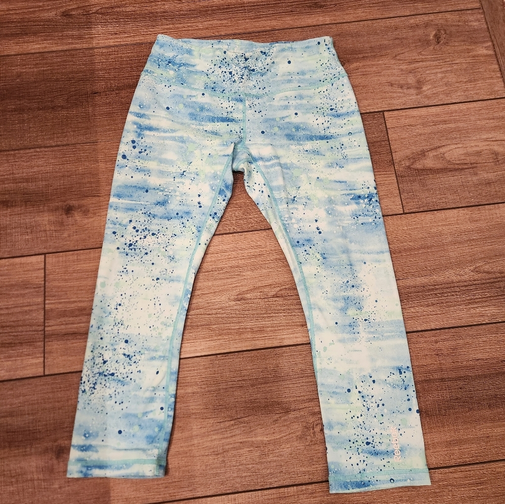 Reebok Blue Splatter Workout Leggings Small